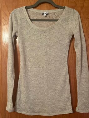 Express Beige/Gold Scoop Neck Long Sleeve Top